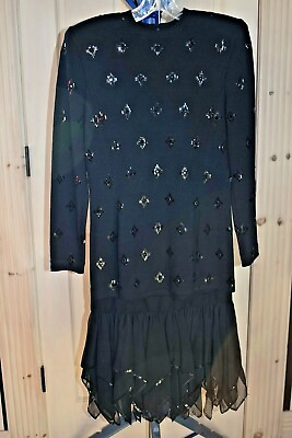 #ad ST JOHN BY MARIE GRAY EVENING BLACK SEQUIN LIKE TOP AND SKIRT SIZE 6 BEAUTIFUL