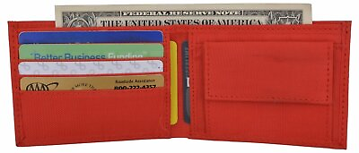 #ad New Red Slim Compact Kids Nylon Bifold Boys Wallet with Coin Pouch