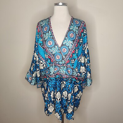 #ad Suzanne Betro 1X Floral Tunic Top Kimono Sleeve Stretch Knit Plus Womens NWT