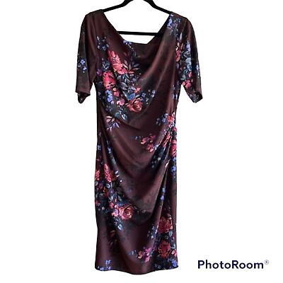 #ad Adrianna Papell Womens Size 10 Burgundy Floral Knee Length Dress