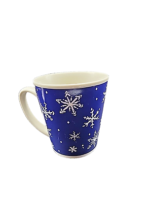 #ad Vintage Test Rite International Company Stoneware Blue White Snowflake Mug Xmas $8.00