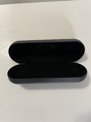 #ad Oakley Sunglass Eye Glasses Black Clam Shell Case Leather Hard Engraved Logo