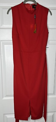 #ad Alexia Admor Red Dress Size 8 Belted Lined New NWT