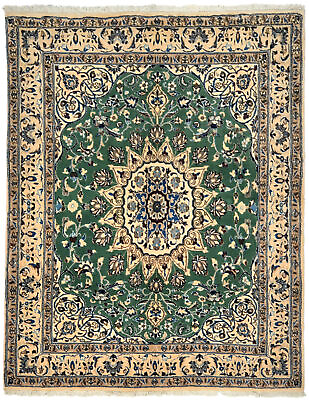 #ad Vintage Floral Classic Green 5X6 Medallion Oriental Area Rug Hand Knotted Carpet