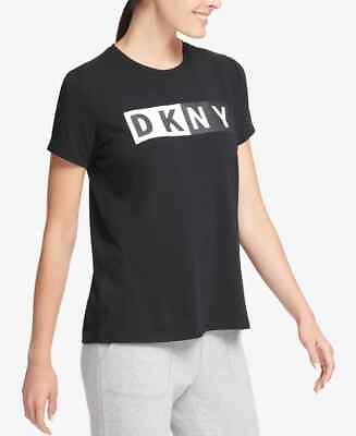 #ad DKNY Sport Woman#x27;s Sz XS Short Sleeves Two Tone Split Logo Crew Neck T Shirt Top