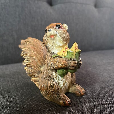 #ad Collectable Resin Smiling Squirrel With Corn No Chips Good Squirrel Decor