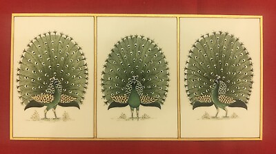 #ad Handmade Green Peacock Bird Pair Intricate Exquisite Fine Birds Miniature Art