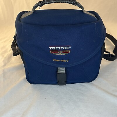 #ad Tamrac Photo Video 1 Camera Bag Blue w Handle Shoulder Strap Waist Belt 5201