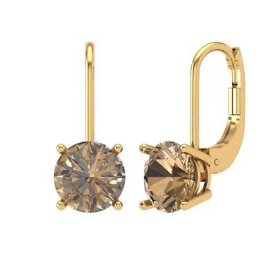 #ad 4 ct Round Cut Champagne Diamond Simulated Drop Dangle Earrings 14k Yellow Gold $158.40