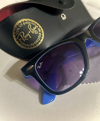 #ad Rare Ray Ban Wayfarer Sunglasses Two tone Black on Blue 2140 50 23 145