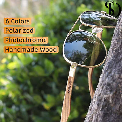 #ad Photochromic Polarized Sunglasses Classic Style UV400 Driving Wooden Glasses