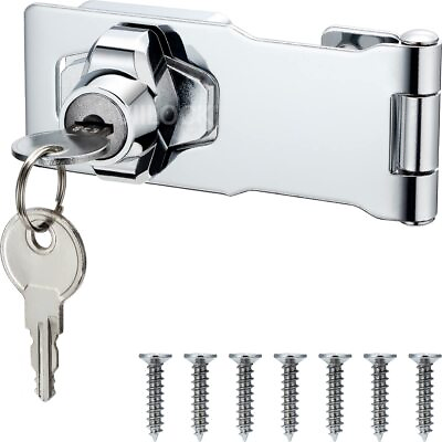 #ad 2 Pack Keyed Hasp Locks with Keys 4 Inch Chrome Plated Twist Knob Keyed Locki