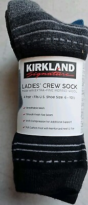 #ad 4 Pairs Kirkland Signature Women Ladies Extra Fine Merino Wool Blend Crew Socks