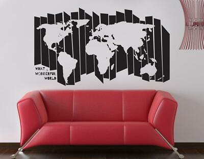 #ad WORLD MAP WALL STICKER Bedroom Decal Art Mural Novelty Stencil Silhouette ST226