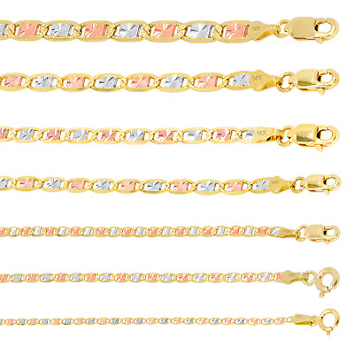 #ad 14K Solid Yellow Rose White Tri Gold 1.5mm 6mm Valentino Chain Necklace 16quot; 26quot;