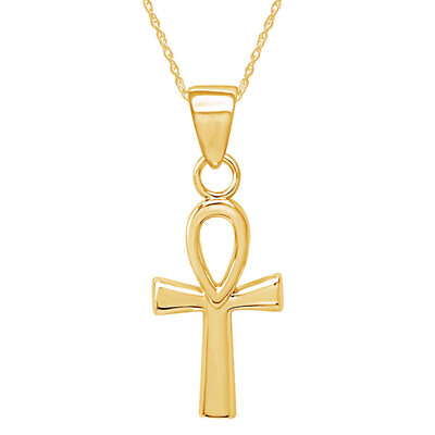 #ad Egyptian Ankh Cross Pendant With 18quot; Chain 14k Solid Yellow Gold