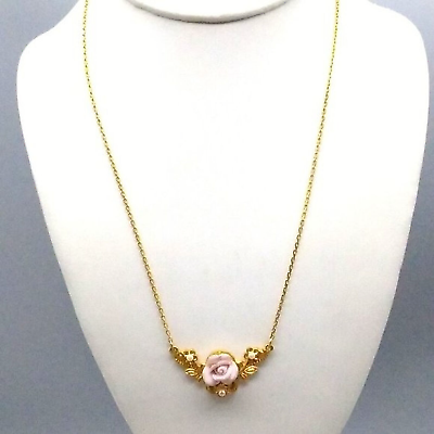 #ad Vintage Avon Victorian Art Nouveau Pink Rose Pendant Gold Tone 17quot; Necklace