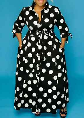 #ad Latest fashion plus size black polka dot button up shirt maxi dress uk size 14