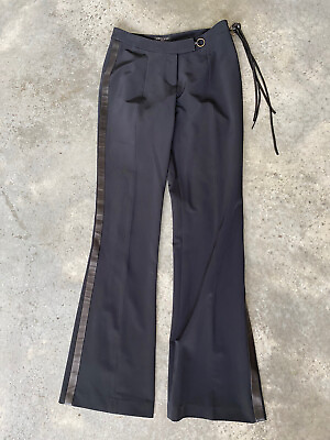 #ad Ymayaba Paris Black Amp Leather Stripe Fringe Womens Pants Size 36 US 2