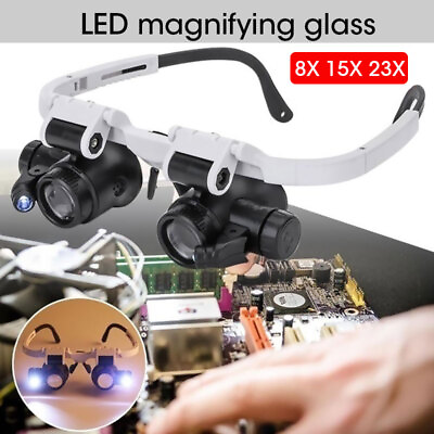 #ad 23X Jewelry Watch Repair Magnifier Double Eye Loupe Glasses With LED Light