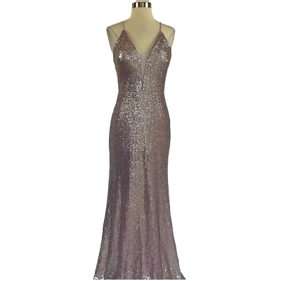 #ad Women#x27;s Formal Dress by AQUA Size 6 Purple Sequined Sleeveless Long Evening Gown
