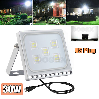 #ad 30W LED Flood Light Cool White W US Plug Outdoor Spotlight Garden Lamp 2400LM