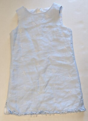 #ad Trish Scully Child Light Blue 100% Linen Sleeveless Girl Dress Size 5