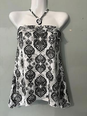 #ad Guess Black and White Paisley Halter Top