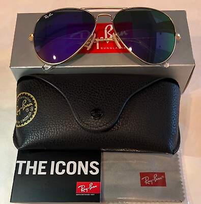#ad #ad Ray Ban Aviator Sunglasses RB3025 Violet Mirrored Flash Lens 58mm 🇺🇸