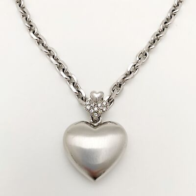 #ad Silver Tone Heart Rhinestone Wear 2 Ways Fashion Necklace 17”