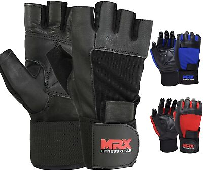 #ad Weight Lifting Gym Gloves Fitness Training Workout Leather Exercise Black MRX