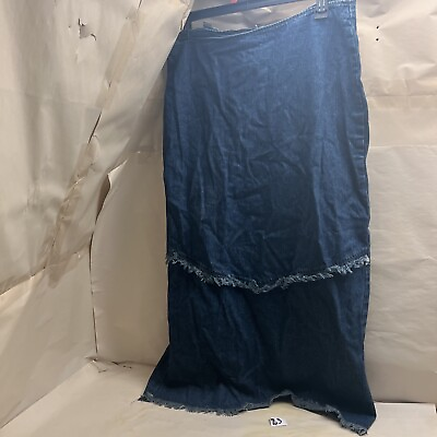 #ad Ashley Stewart Womens Long Modest Denim Blue Jean Skirt Sz 16 Studded Embroidery