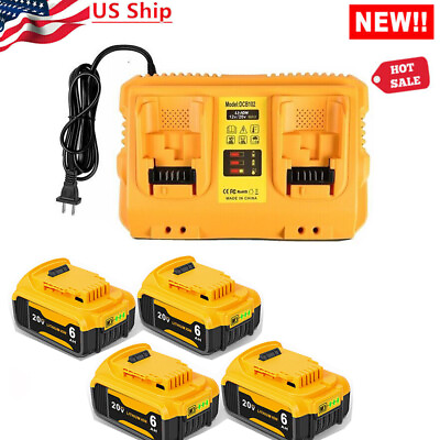 #ad 2Pack 20V 6.0AH Battery With FAST Charger For DeWalt XR Lithium DCB204 2 DCB206
