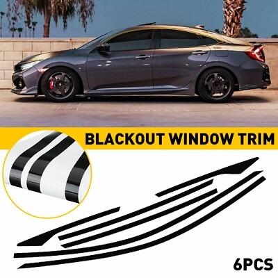 #ad Chrome Delete Blackout Overlay for 2016 21 Honda Civic Sedan Window Trim BLACK