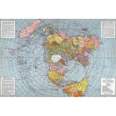 #ad Flat Earth Map 1943 Air Map Polar Azimuthal Equidistant Projection Map