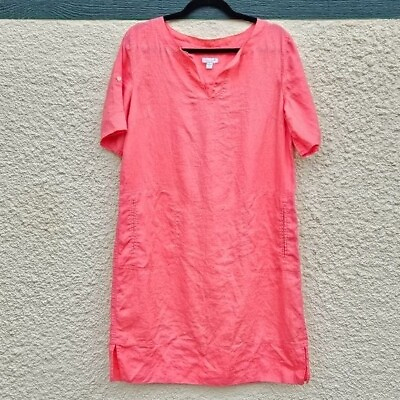 #ad J. Jill Love Linen coral pink shift dress with pockets medium