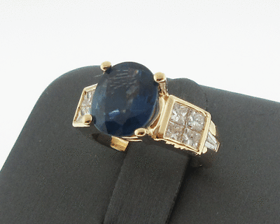 #ad Fine 3.19cttw Natural Blue Sapphire Diamonds Solid 18k Yellow Gold Ring