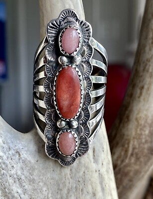 #ad Coral amp; Pink Opal Southwestern Silver Ring