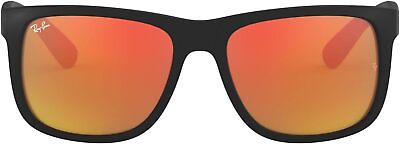 #ad RB4165 Justin Rectangular Sunglasses Black Brown Mirrored Orange 51mm