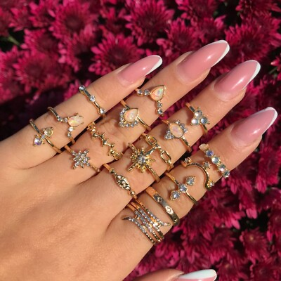 #ad 17 pcs Rings for Women Boho Rings Dainty Gold Rings Gold Filled Ring Set of