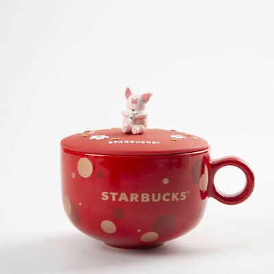 #ad 2019 Starbucks China The Lovely Pig 12oz Mug Cup Red Color Cup with Lid Set