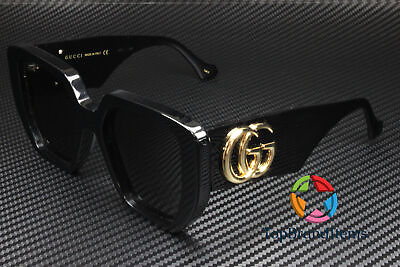 #ad GUCCI GG0956S 003 Rectangular Squared Black Shiny Grey 54 mm Women#x27;s Sunglasses