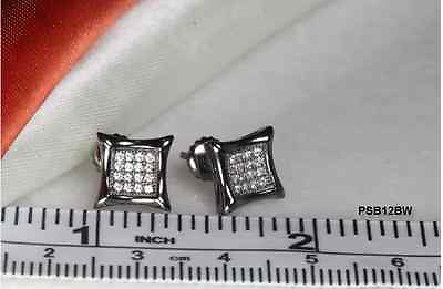 #ad BLACK RHODIUM PLATED 16 WHITE CZS EACH STERLING SILVER 925 8MM SQR STUD EARRINGS