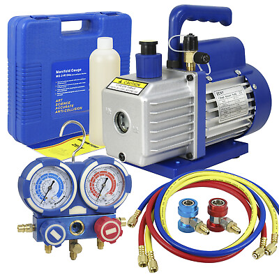 #ad 35CFM 1 4HP Air Vacuum Pump HVAC amp;R134A R410a R22 Kit AC A C Manifold Gauge Set