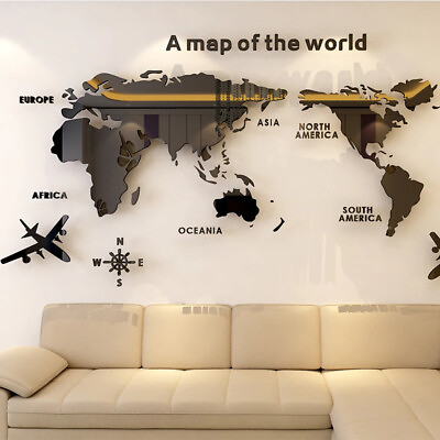 #ad 3D Wall Decals Solid Acrylic Wall Sticker World Map For Living Room