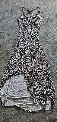 #ad Women#x27;s APT.9 Strappy Uneven hem Black Leopard Long Party Dress Size M