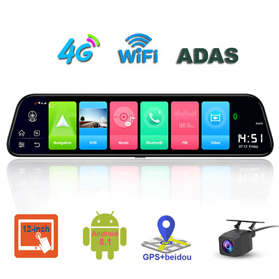 #ad 12 inch Full Touch Screen 4G Car Dash Cam Rear View mirror Android 8.1 FHD 1080P