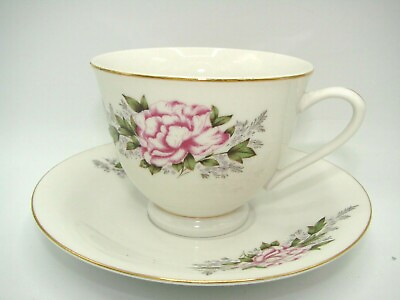#ad AUTHENTIC Bone China Teacup amp; Saucer Pink Floral w Gold Trim