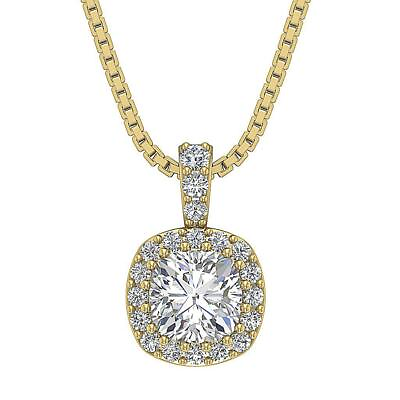 #ad Halo Cluster Pendant Necklace SI2 J 1.25 Ct Cushion Round Diamond 14K Solid Gold
