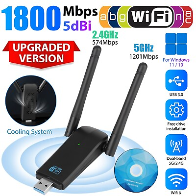 #ad Wireless USB 3.0 WiFi6 Adapter Dual Band 1800Mbps Highspeed for PC Windows 10 11